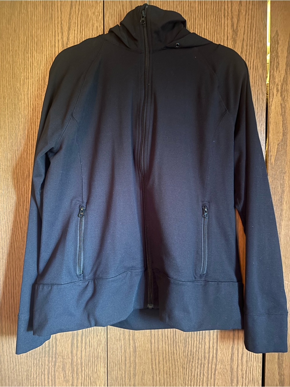 Lands' End Black Full-Zip Lightweight Hooded Jacket